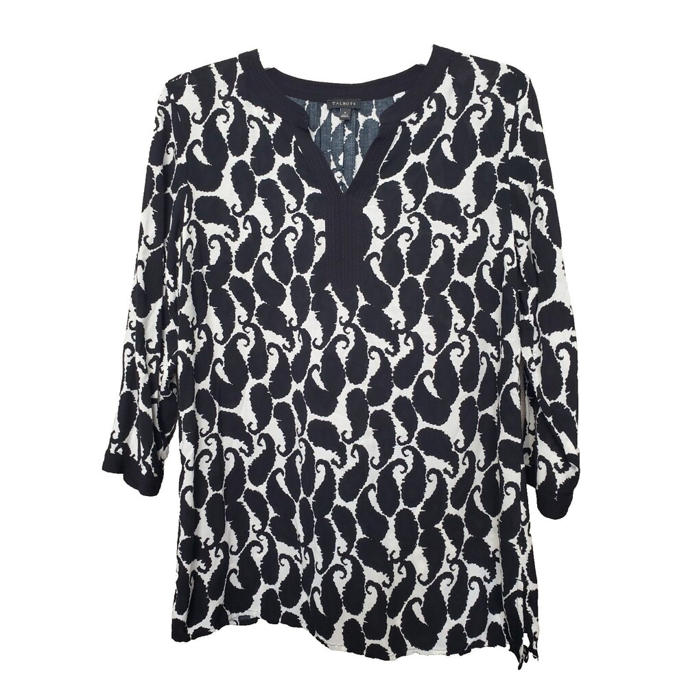 Talbots Rayon Paisley Split Neck 3/4 Sleeve Blouse Size Small